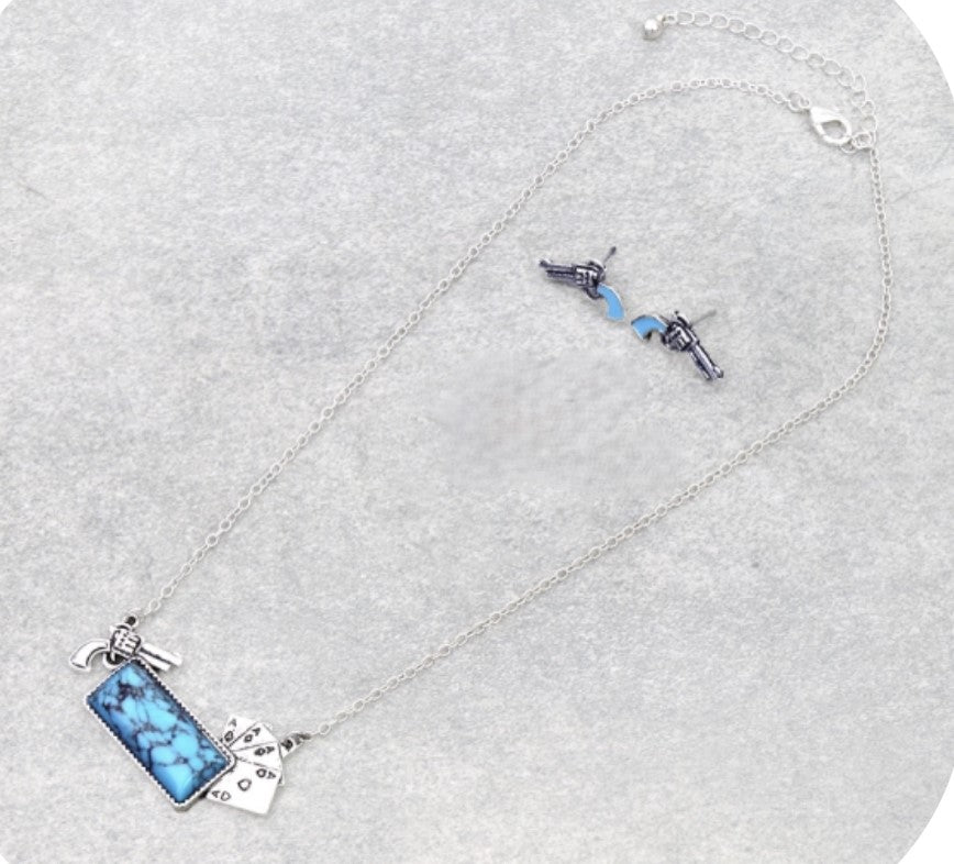 Western card theme tone necklace set
