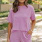 Phalaenopsis Ribbed Textured Knit Loose Fit Tee and Shorts Set