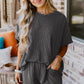 Carbon Grey Ribbed Textured Knit Loose Fit Tee and Shorts Set