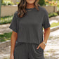 Carbon Grey Ribbed Textured Knit Loose Fit Tee and Shorts Set