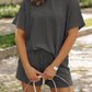 Carbon Grey Ribbed Textured Knit Loose Fit Tee and Shorts Set