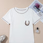 White RODEO Horseshoe Embroidered Patch Pocket T Shirt