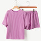 Phalaenopsis Ribbed Textured Knit Loose Fit Tee and Shorts Set