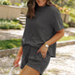 Carbon Grey Ribbed Textured Knit Loose Fit Tee and Shorts Set