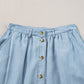 Mist Blue Fully Buttoned Long Denim Skirt