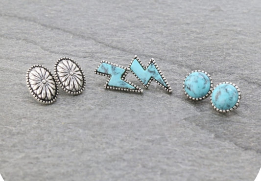 3 pair thunder stone earring set