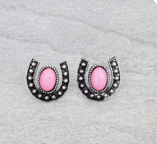 Horseshoe stone stud earring