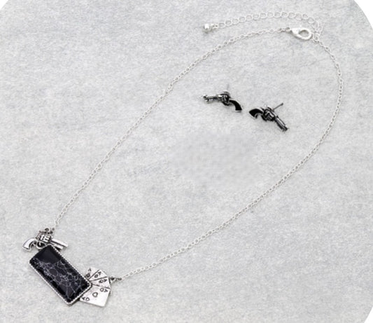 Western card theme tone necklace set