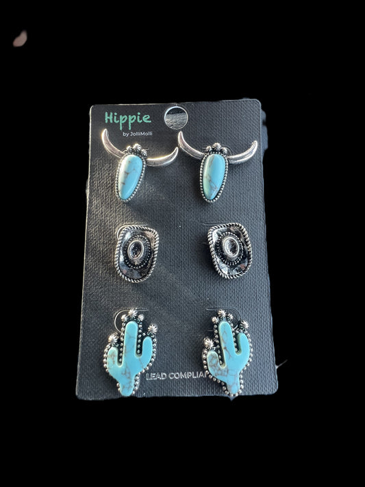 3 Pair western style earrings