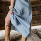 Mist Blue Fully Buttoned Long Denim Skirt