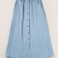 Mist Blue Fully Buttoned Long Denim Skirt