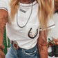 White RODEO Horseshoe Embroidered Patch Pocket T Shirt