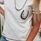 White RODEO Horseshoe Embroidered Patch Pocket T Shirt