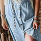 Mist Blue Fully Buttoned Long Denim Skirt